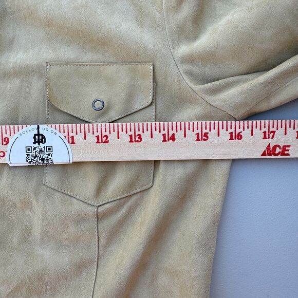 Gucci Suede blouse button snap Size 38 Women's Tailored Fit western classic tan - Picture 10 of 11